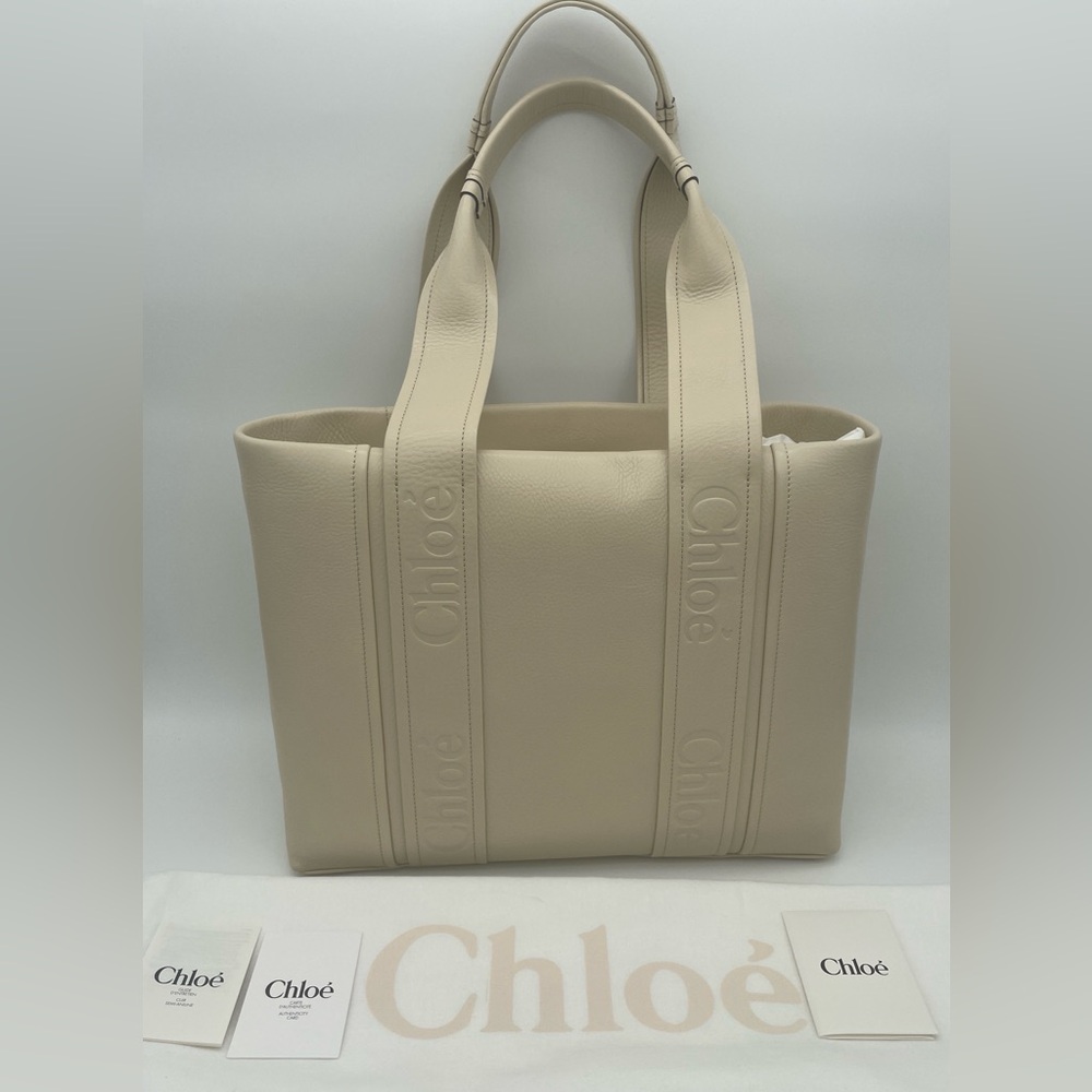 $2K NEW CHLOE LEATHER LOGO MEDIUM WOODY TOTE BAG PURSE AUTHENTIC NWT! - Picture 5 of 13